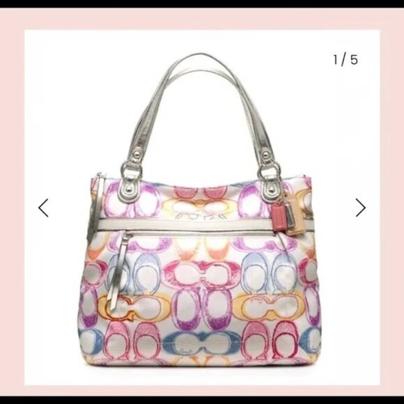 Like New Coach Poppy Dream Signature Colorful Metallic Tote Bag - Picture 1 of 16